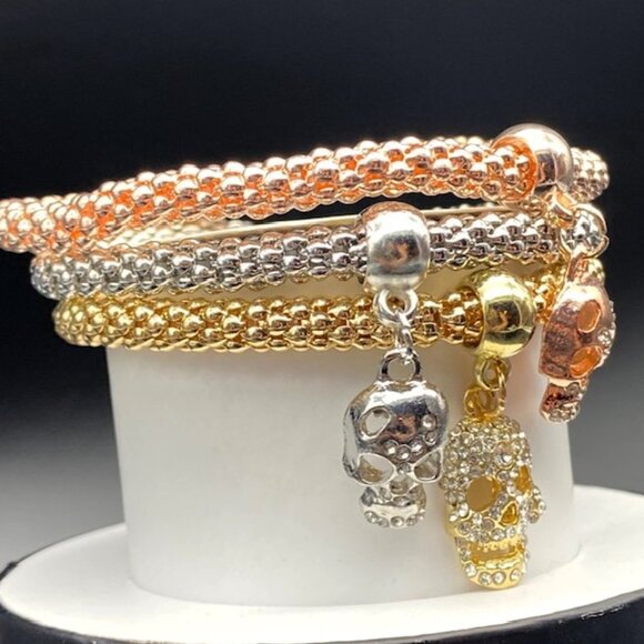 Gold and Silver Skull Charm Bracelet Set - Picture 4 of 4